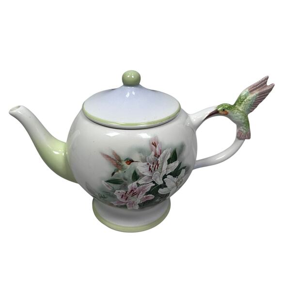 Lena Liu Hummingbird and Lilies Teapot Floral Porcelain with Lid Teleflora READ - Picture 3 of 12